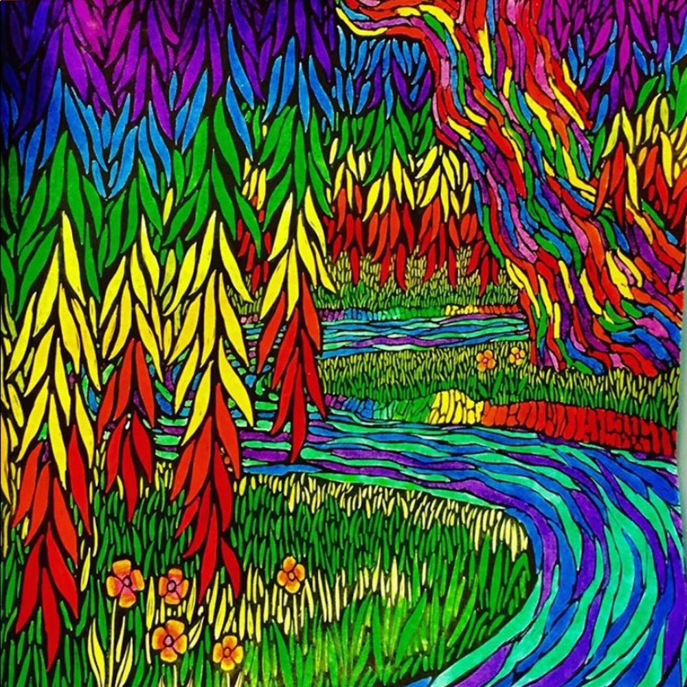 Rainbow Tree Psychedelic Art With Frame